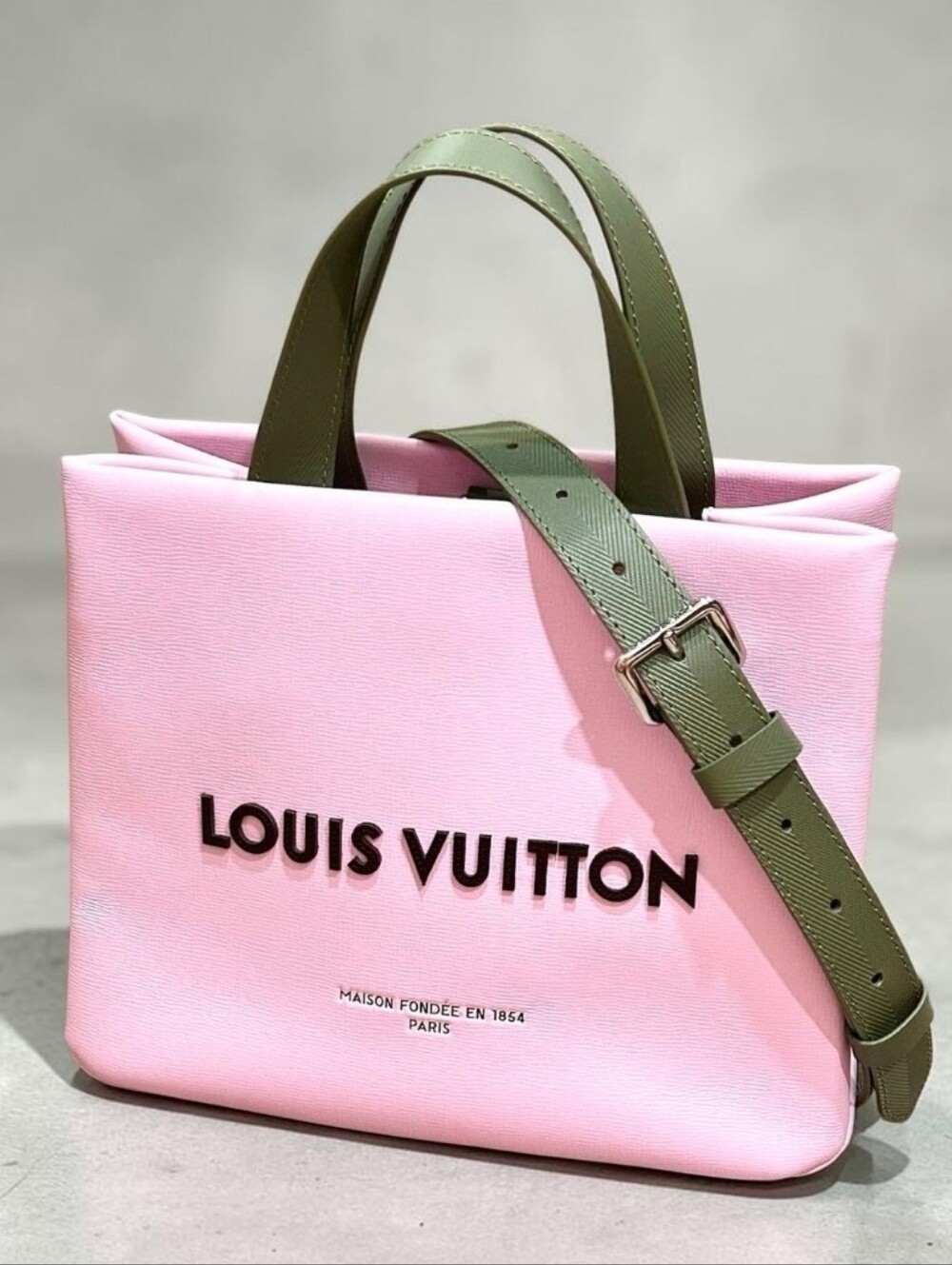 Louis Vuitton Mini Shopper Tote Pink and Olive Green Crossbody Bag M15239